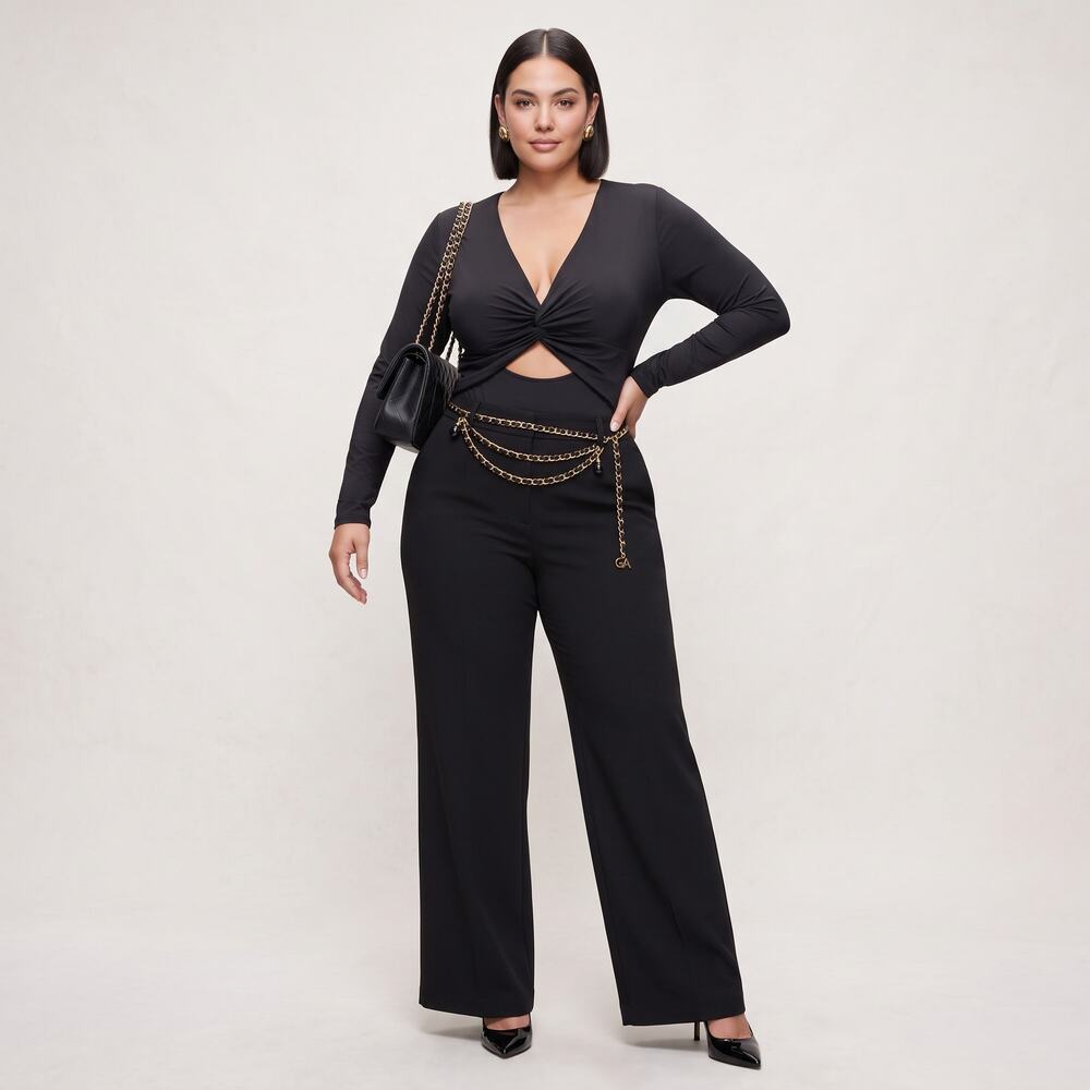 Good American Black Slinky Twist Front Cutout Long Sleeve Bodysuit Curvy 3XL NEW